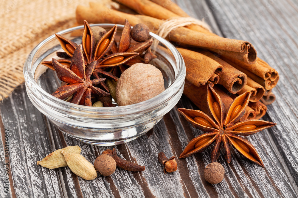 spice mix on wood background spice mix on wood background