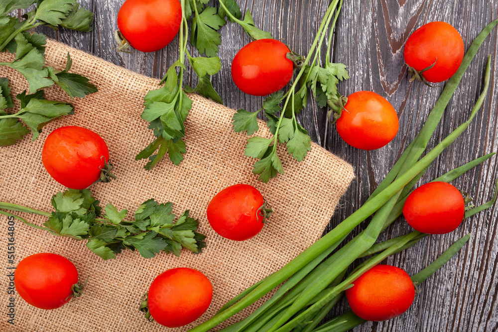 cherry tomato on wood background top view cherry tomato on wood background top view