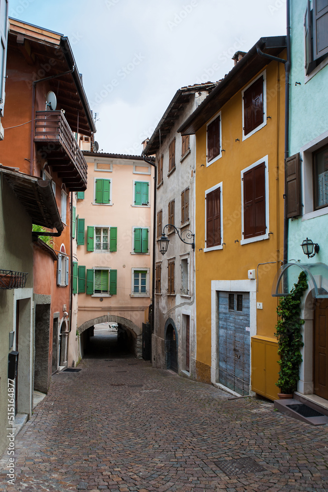An empty side-street near the harbour: Via del Faggio, near Piazzetta San Rocco, Riva del Garda, Trento, Trentino Alto Adige, Italy