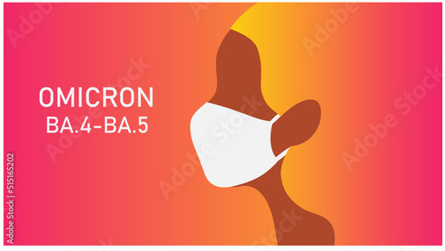 Omicron variant BA.4-BA.5 COVID-19. New strain of coronavirus. Woman wearing face mask vector illustration