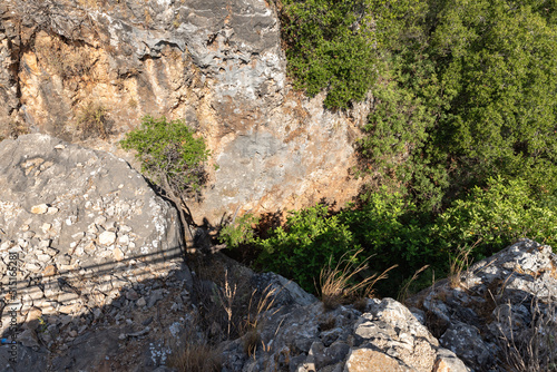 View  from the walls of the ruins of the Monfort fortress to the adjacent forested gorge in northern Israel photo