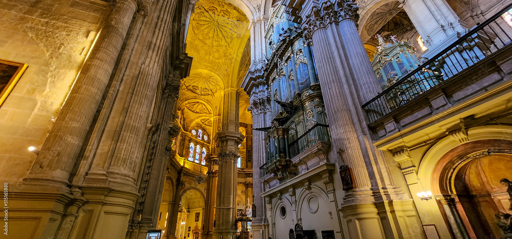 Architecture view of the beautiful cathedral in Malaga, Andalusia, Spain