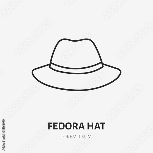 Fedora hat doodle line icon. Vector thin outline illustration of fashion apparel. Black color linear sign for man headwear