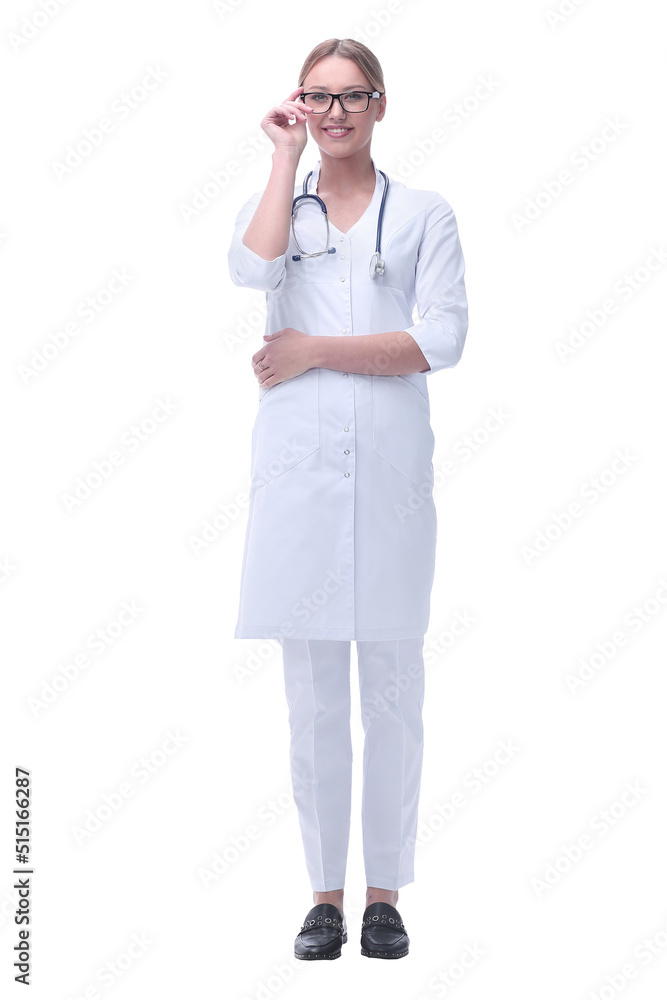 smiling woman doctor with stethoscope. isolated on white smiling woman doctor with stethoscope. isolated on white