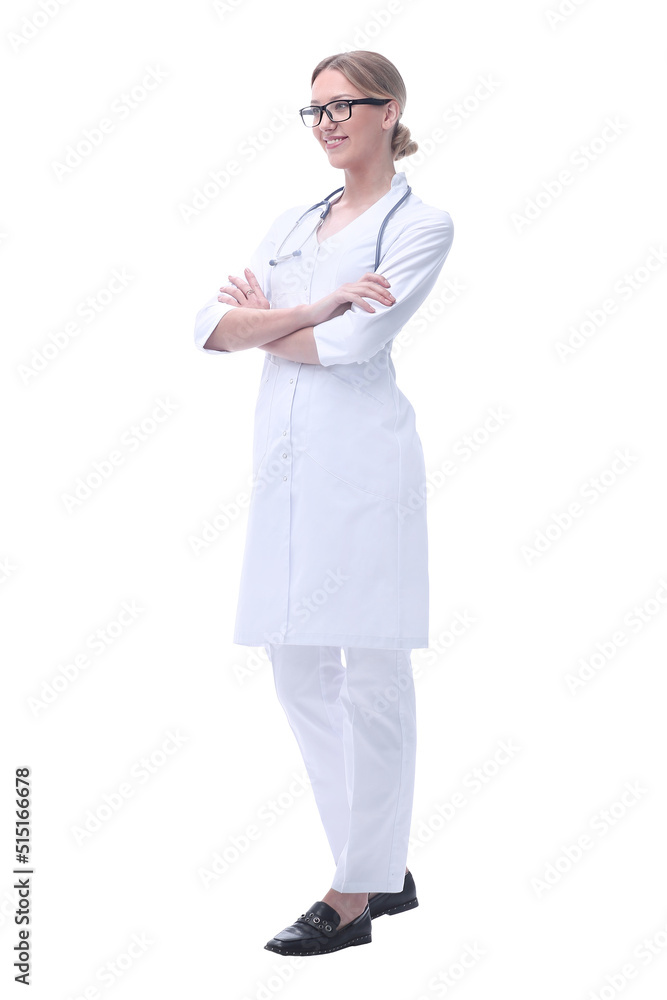 smiling woman doctor with stethoscope. isolated on white smiling woman doctor with stethoscope. isolated on white