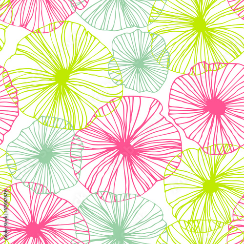 Decorative abstract floral pattern. Vector linear texture in bright colors. Seamless graphic background