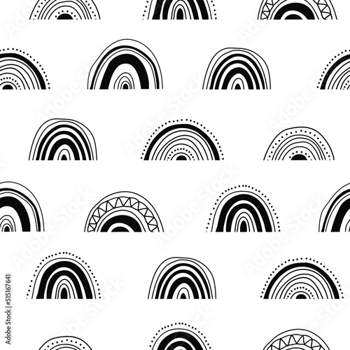 Rainbows vector pattern in scandinavian style. Seamless decorative background. Graphic texture
