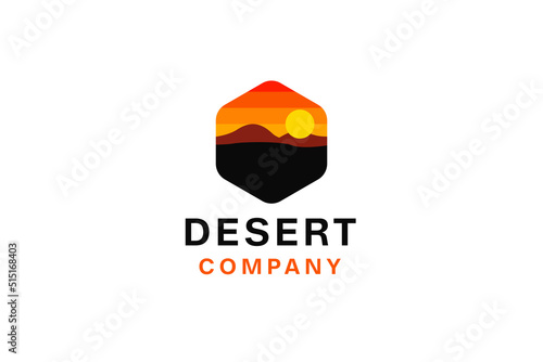 Desert panorama logo design vector illustration.