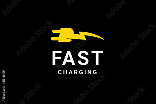Electric socket with lighting bolt for fast charging logo design vector illustration.