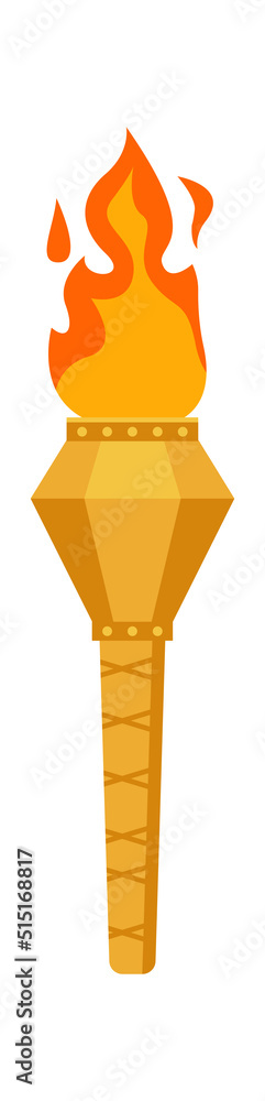 Medieval torch with fire flame. Vector illustration