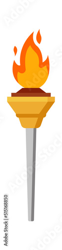 Medieval torch with fire flame. Vector illustration