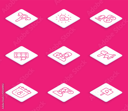 Set line Female reproductive system, Feminism, Microphone, Packaging of birth control pills, Feminist activist, Calendar with 8 March and opinion icon. Vector