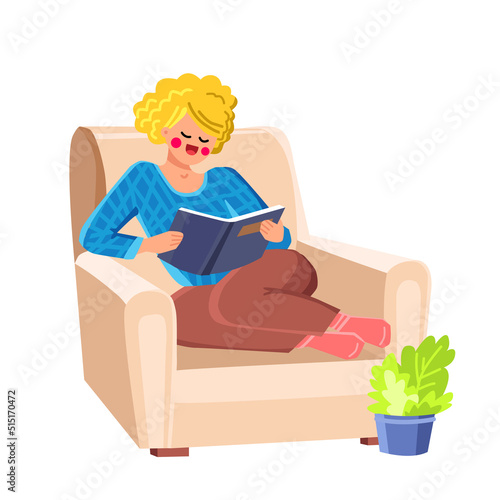 woman book vector. happy person, relax lifestyle, comfort calm student woman book character. people flat cartoon illustration