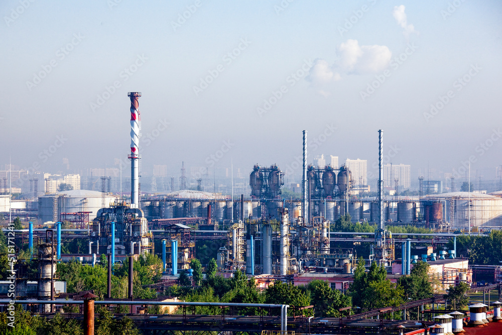 Refinery oil and gas pipelines constructions. Industrial background