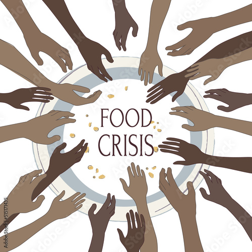 Vector illustration of the concept of hunger. The problem of hunger, hunger and malnutrition, resource mobilization, hunger of the population, food shortage, poor nutrition. Food crisis