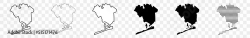 Queens Map Black | New York City Borough Border | Town Border | Transparent Isolated | Variations