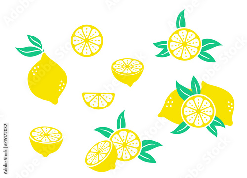 Fresh lemon fruits, citrus clipart collection of vector illustrations