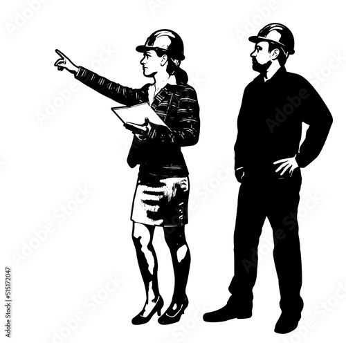 engineer and foreman working sketch illustration- vector
