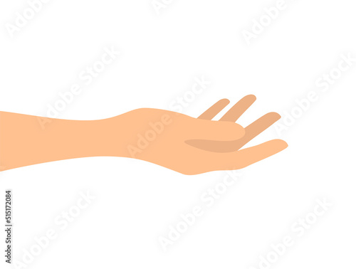 Side view of hand with palm up isolated on white background. Vector illustration