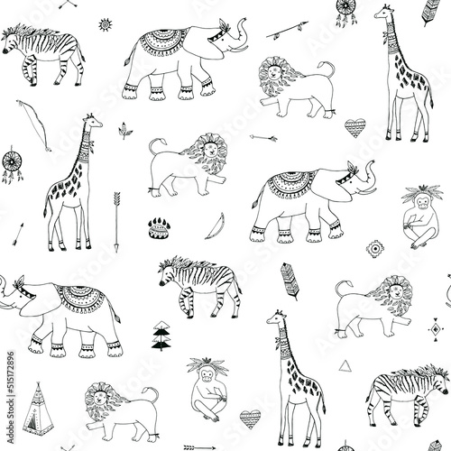 Tribal african animals vector seamless pattern © GooseFrol