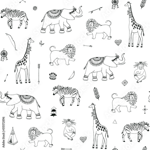 Canvas Print Tribal african animals vector seamless pattern