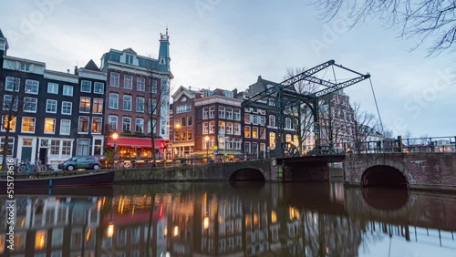Amsterdam cityscape Night to Day Time Lapse, Amsterdam, Netherlands