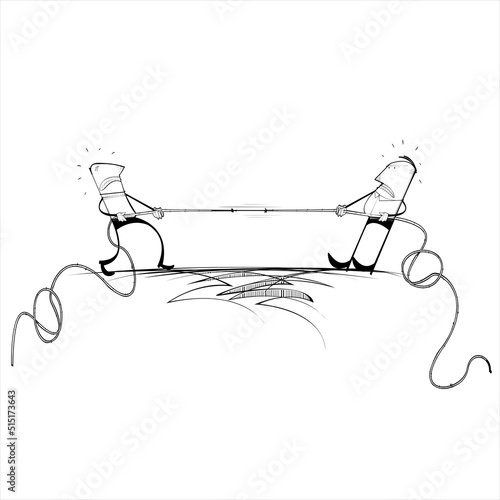 Two men having a tug of war on a rope