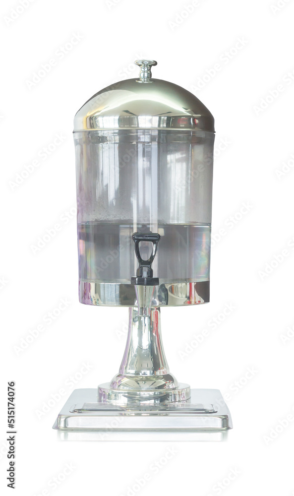 Transparent leaden drinking water dispenser is isolated on white background with clipping path. Transparent leaden drinking water dispenser is isolated on white background with clipping path.