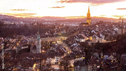 Bern cityscape Day to Night Time Lapse, Switzerland