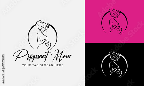 Pregnancy flat line icon. Vector outline illustration of a pregnant woman. Black color thin linear sign for gynecologist.