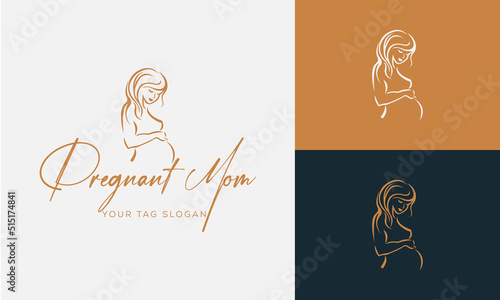 Pregnancy flat line icon. Vector outline illustration of a pregnant woman. Black color thin linear sign for gynecologist.