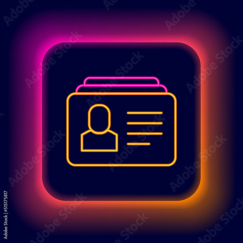 Glowing neon line Resume icon isolated on black background. CV application. Searching professional staff. Analyzing personnel resume. Colorful outline concept. Vector