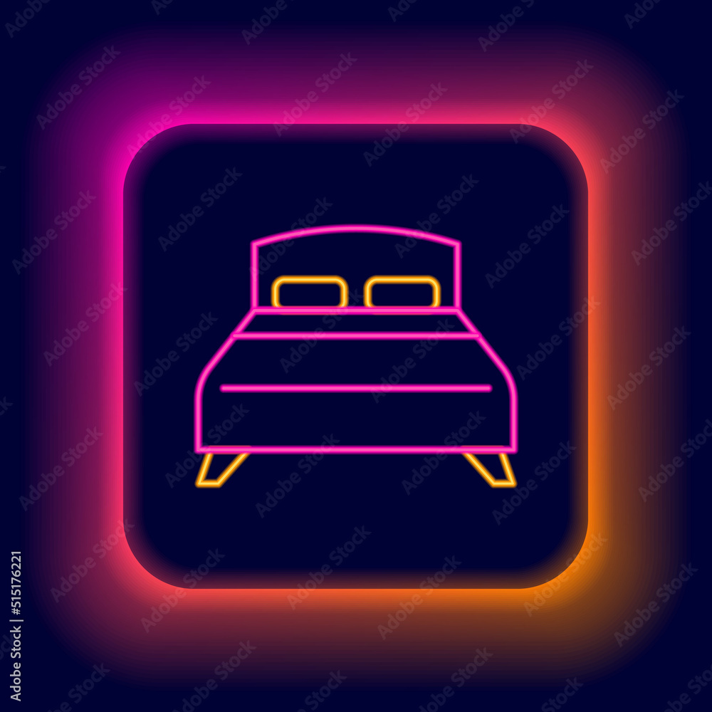 Glowing neon line Big bed for two or one person icon isolated on black background. Colorful outline concept. Vector Glowing neon line Big bed for two or one person icon isolated on black background. Colorful outline concept. Vector