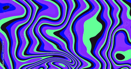 Op-art psychedelic background with distorted and wavy lines and curves. The 60s and 70s hippie style.