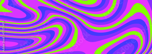Trippy glitch background in style of psychedelic 60s and 70s parties with bright acidic colors and a winding geometric wavy pattern.