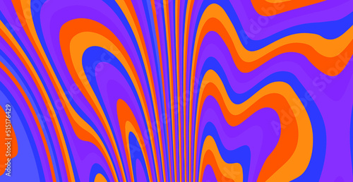 Trippy glitch background in style of psychedelic 60s and 70s parties with bright acidic colors and a winding geometric wavy pattern.