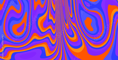 Trippy glitch background in style of psychedelic 60s and 70s parties with bright acidic colors and a winding geometric wavy pattern.