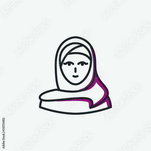 Women wearing hijab line icon. Avatar  Muslim woman. Islam tradition. Vector illustration