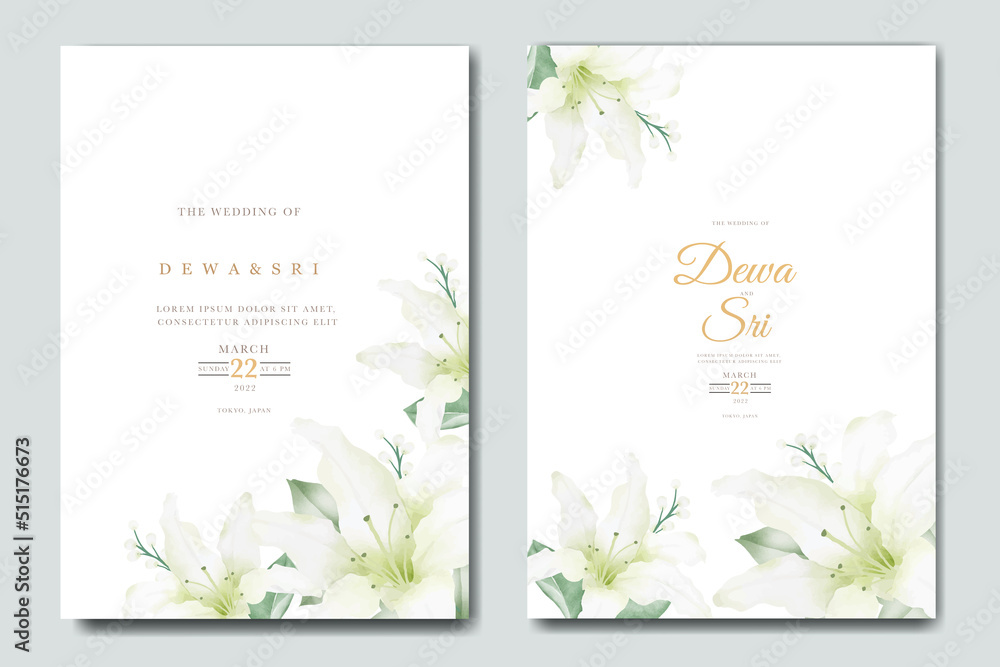 Elegant hand drawn lily invitation card set