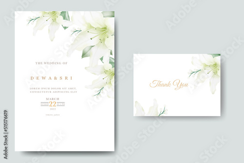 Elegant hand drawn lily invitation card set © retno