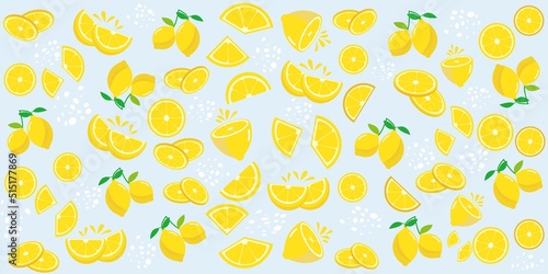 Fresh Lemon fruits pattern. Summer fruits pattern for background  banner and graphic design. Vector illustartion.