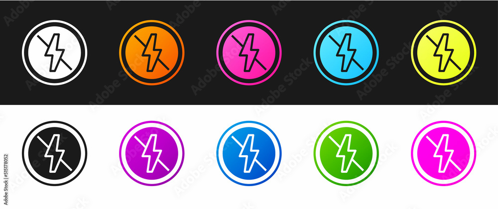 Set No lightning icon isolated on black and white background. No electricity. Vector Set No lightning icon isolated on black and white background. No electricity. Vector