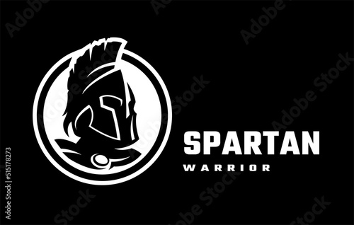 Spartan warrior helmet, symbol logo on a dark background. Vector illustration.