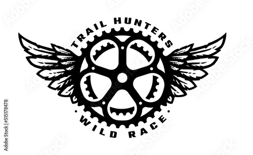 Bicycle star and wings, trail hunter symbol, logo. Vector illustration.