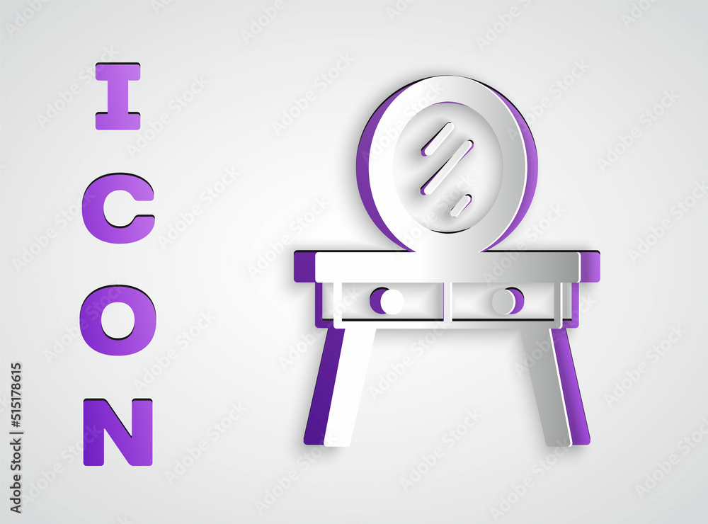 Paper cut Dressing table icon isolated on grey background. Paper art style. Vector Paper cut Dressing table icon isolated on grey background. Paper art style. Vector