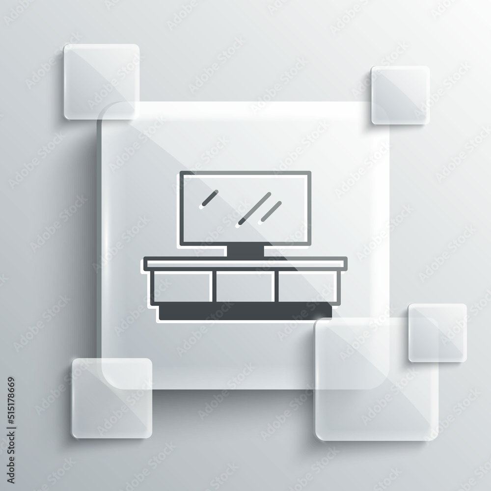 Grey TV table stand icon isolated on grey background. Square glass panels. Vector Grey TV table stand icon isolated on grey background. Square glass panels. Vector