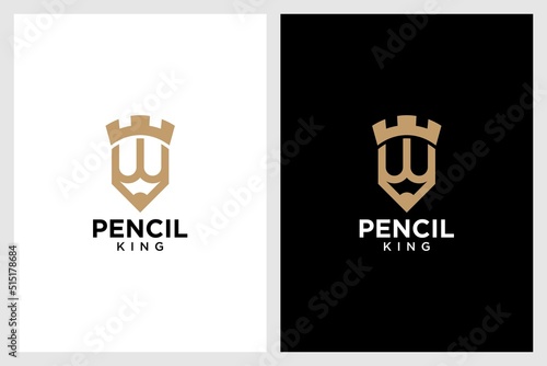 pencil logo design with crown