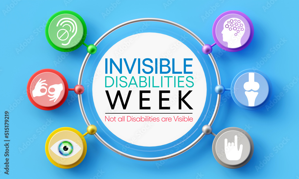Invisible Disabilities week is observed every year in October, also known as Hidden or Non-visible Disabilities that are not immediately apparent. 3D Rendering Invisible Disabilities week is observed every year in October, also known as Hidden or Non-visible Disabilities that are not immediately apparent. 3D Rendering
