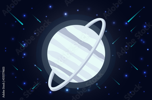 illustration of the starry sky with saturn. flat image of a planet on a starry night