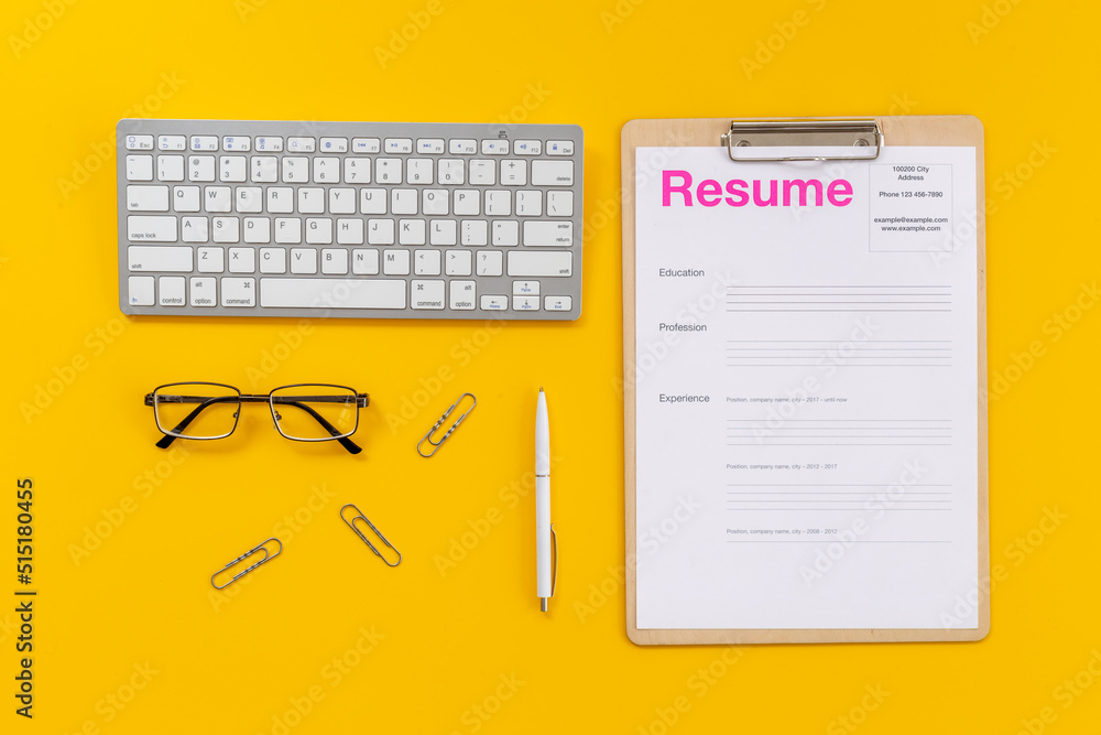 Resume application form on office table. Find new job concept - obrazy, fototapety, plakaty 